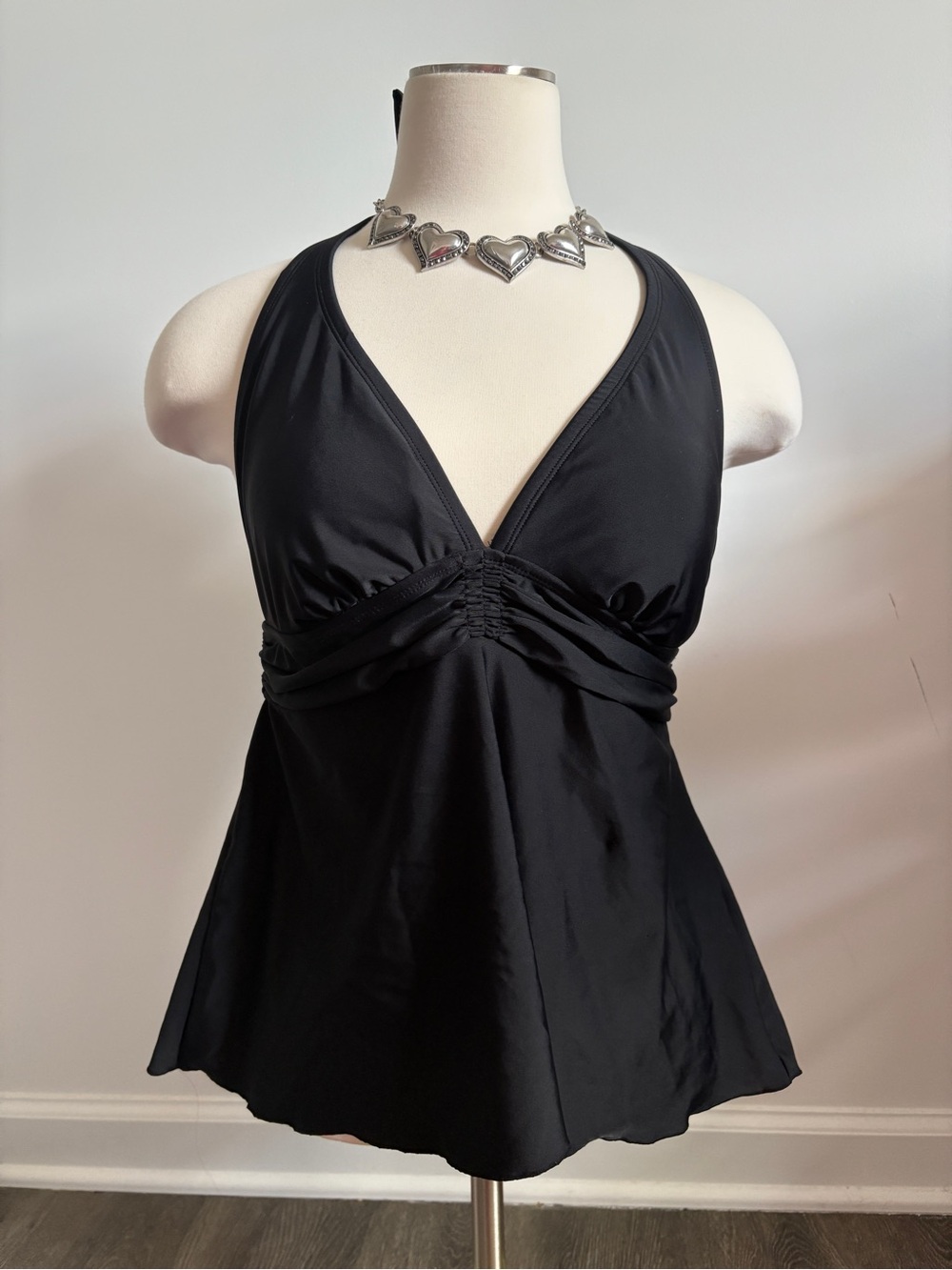 Merona Black Ruched Halter Top with Bow Tie Back | Size M